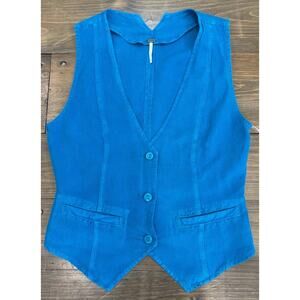YFB Vest Top Sz Medium Linen Blend Button Up Blue A001556